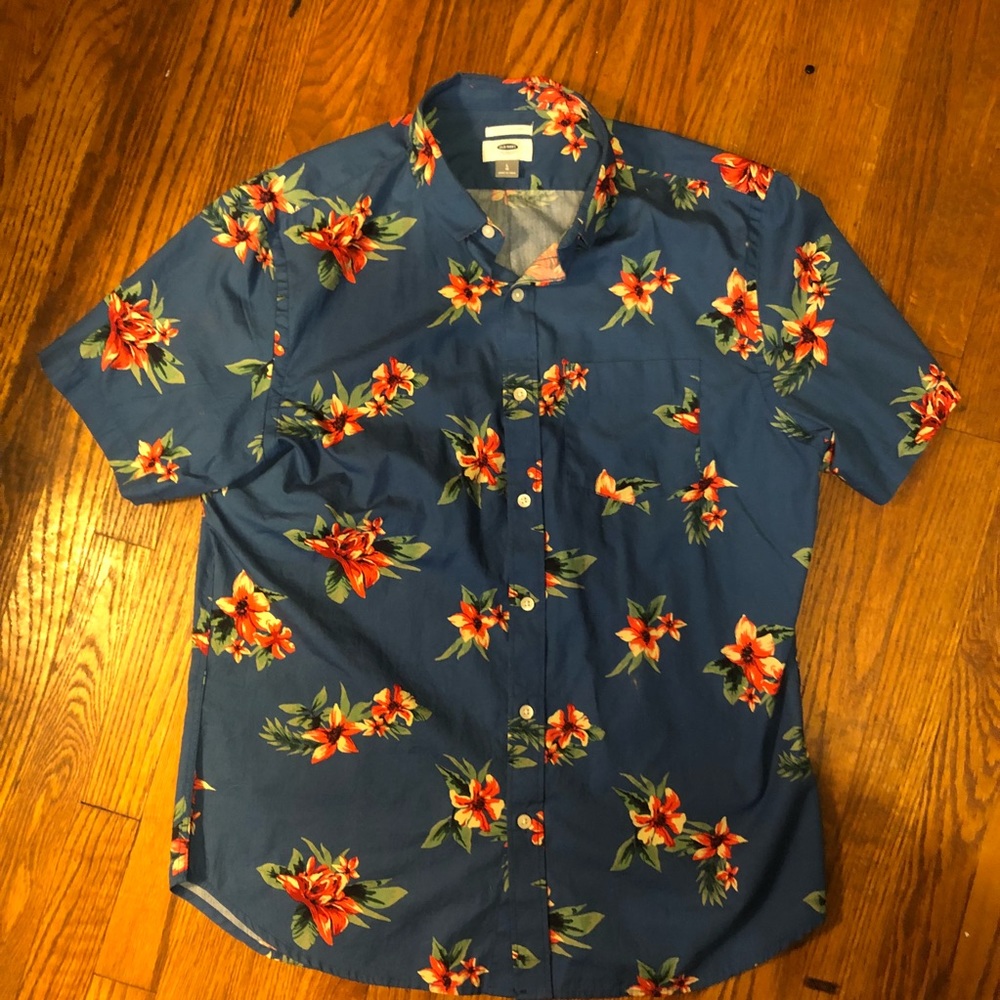 🌴😎 Men’s Hawaiian Floral SS Dress Shirt L 🌺🌴